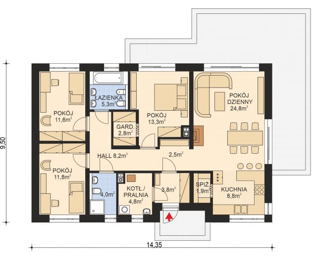 Rzut projektu APS 347 - Parter