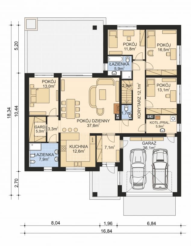 Rzut projektu APS 344 - Parter