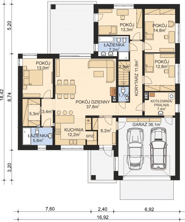 Rzut projektu APS 344 wariant 2 - Parter