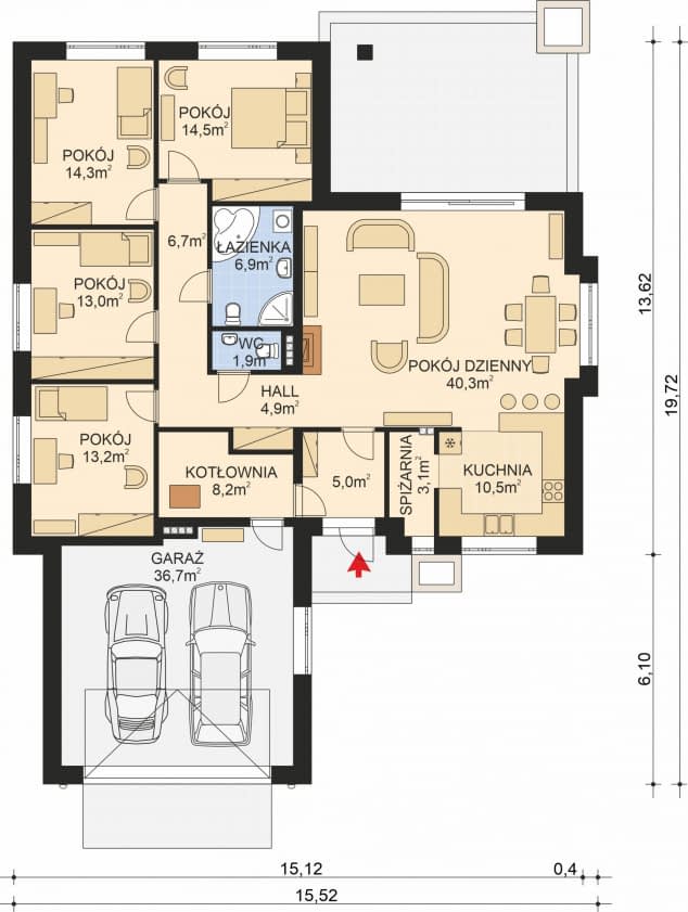 Rzut projektu APS 264 wariant 2 ECO - Parter