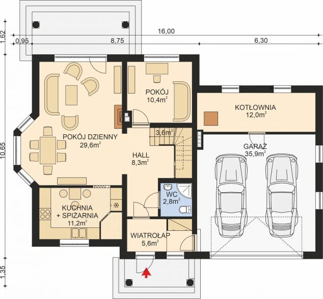 Rzut projektu APS 261 + 2G - Parter