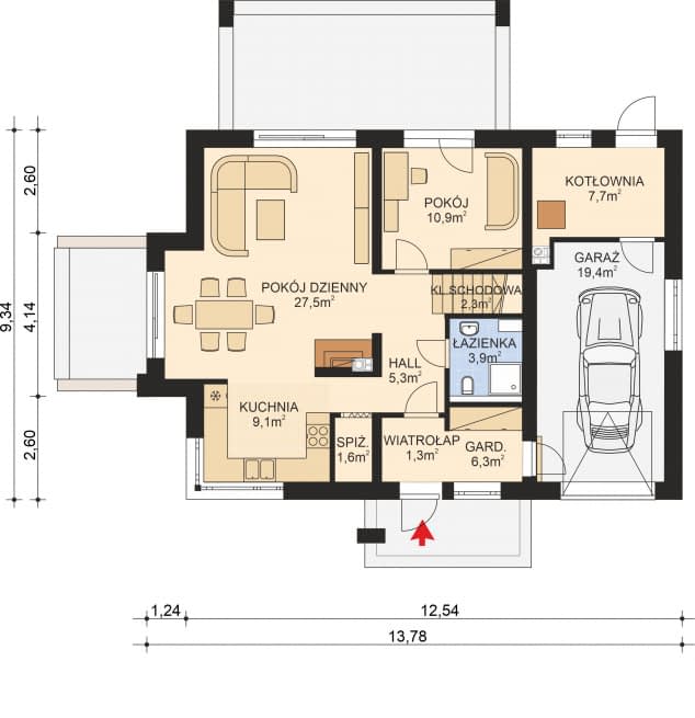 Rzut projektu APS 303 ECO - Parter