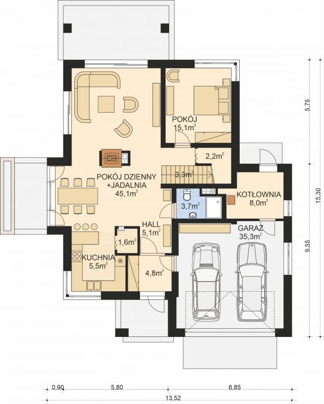 Rzut projektu APS 275 - Parter