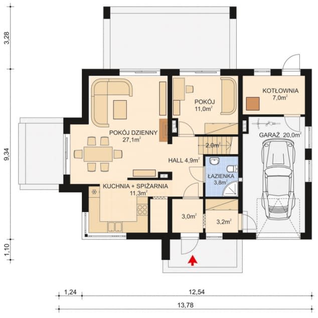 Rzut projektu APS 289 - Parter