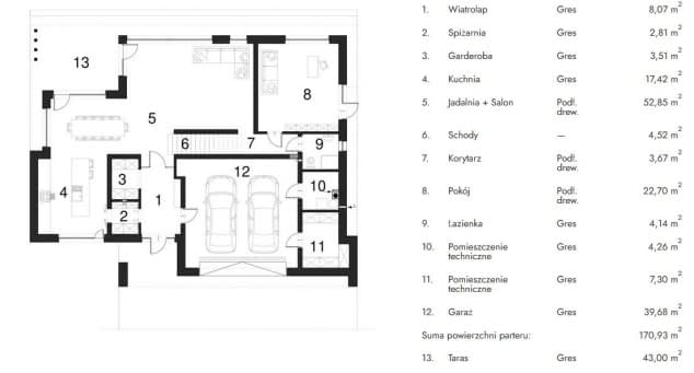 Rzut projektu WYSZUKANY D64 WARIANT III - Rzut parteru
