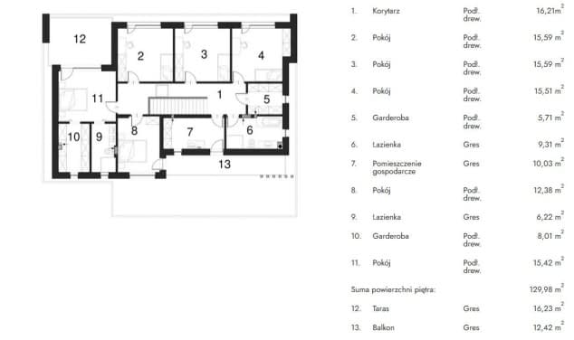 Rzut projektu WYSZUKANY D64 WARIANT III - Rzut piętra