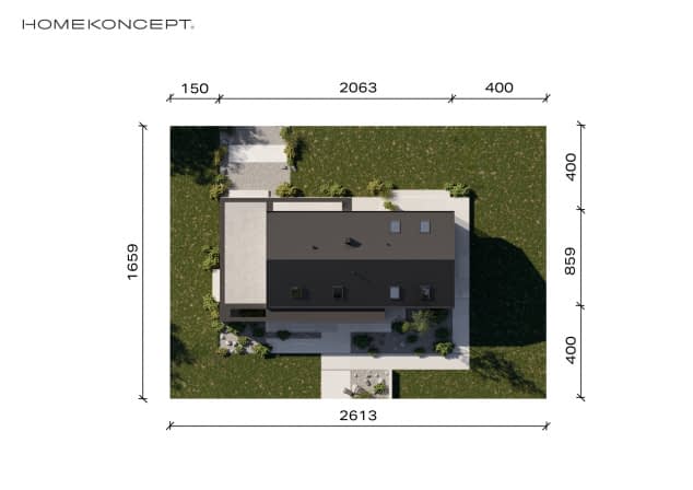Rzut projektu HOMEKONCEPT 144 wariant 01 - Usytuowanie na działce