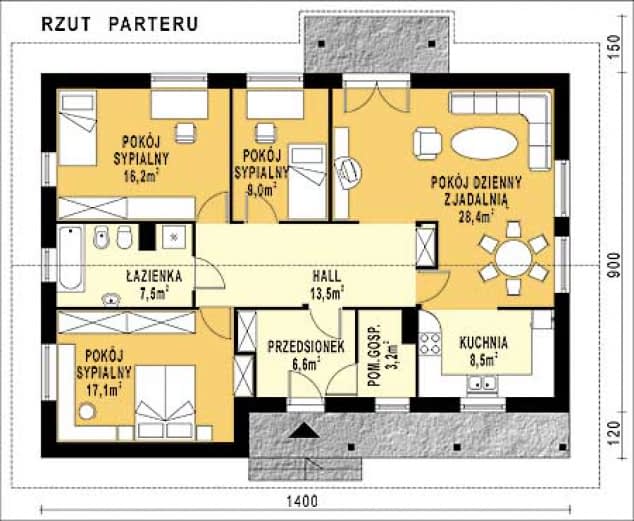 Rzut projektu WB-3351 - Parter