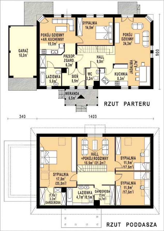 Rzut projektu WB-3424 - Parter