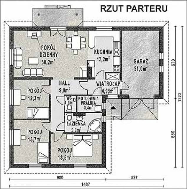 Rzut projektu WB-3495 - Parter