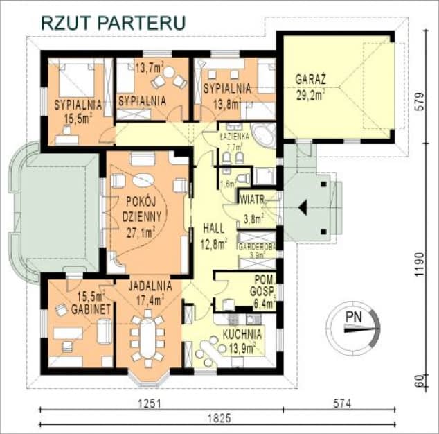 Rzut projektu WB-3900 - Parter
