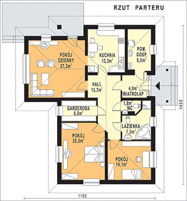 Rzut projektu WB-3984 - Parter