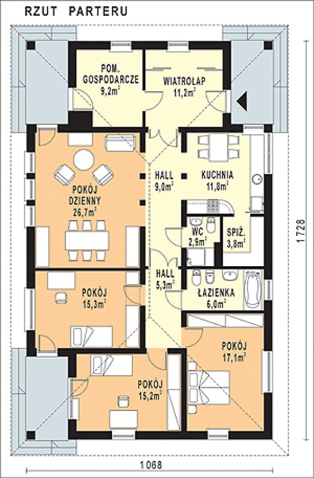 Rzut projektu WB-3989 - Parter