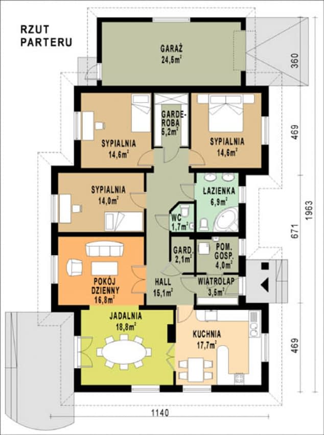 Rzut projektu WB-3498 - Parter