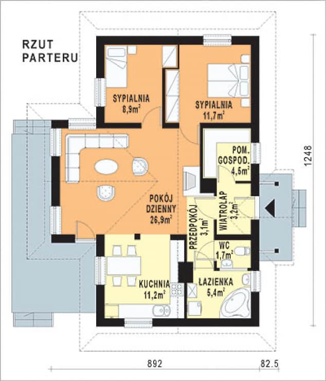 Rzut projektu WB-3433 - Parter