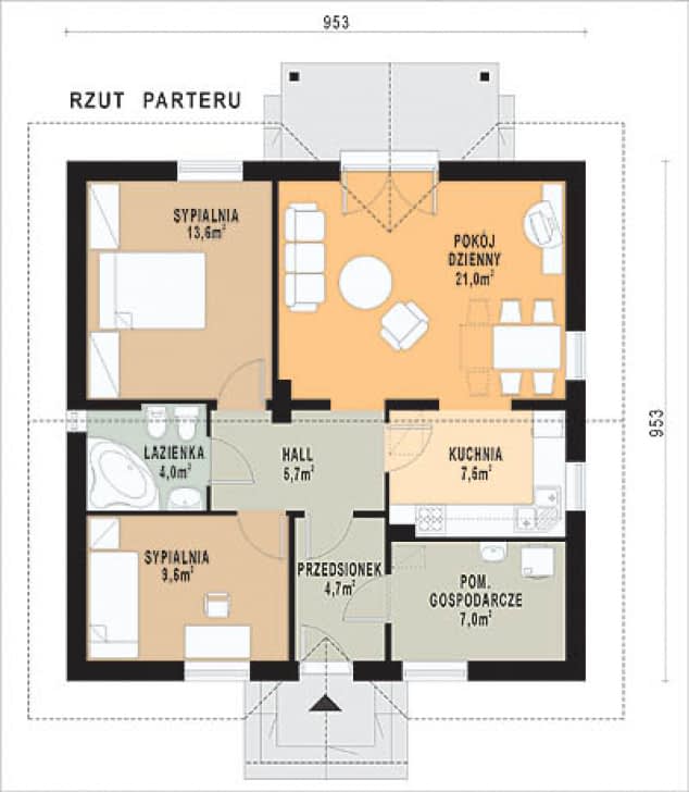 Rzut projektu WB-0014 - Parter