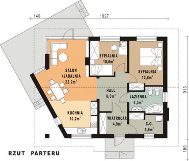 Rzut projektu WB-0069 - Parter