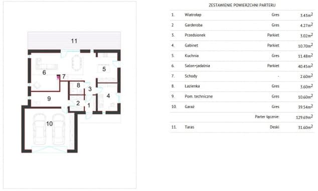 Rzut projektu CHARYZMATYCZNY D17 WARIANT II - Rzut parteru