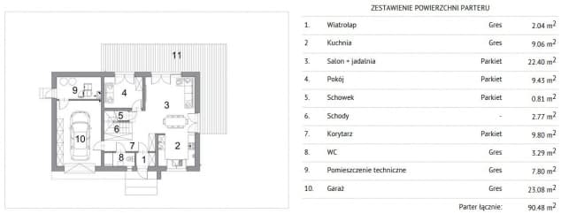 Rzut projektu PRZYTULNY D25 WARIANT II - Rzut parteru