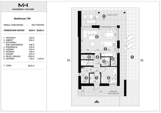Rzut projektu NewHouse 749 - Rzut parteru