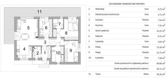 Rzut projektu BK-67 - Rzut parteru
