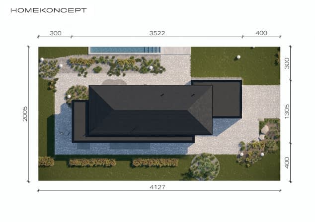 Rzut projektu HOMEKONCEPT 90 wariant 01 - Usytuowanie na działce