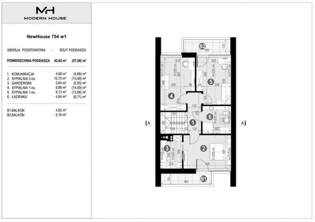Rzut projektu NewHouse 754 w1 - Rzut poddasza