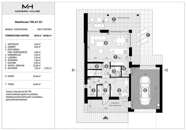 Rzut projektu NewHouse 749 w1 G1 - Rzut parteru