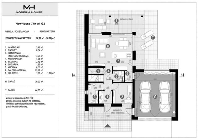 Rzut projektu NewHouse 749 w1 G2 - Rzut parteru