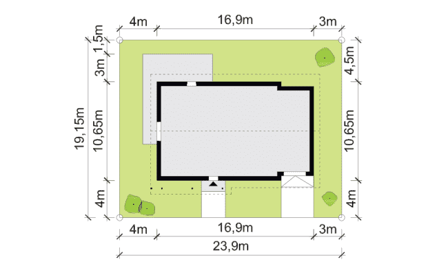 Rzut projektu Angustus III G1 - Rzut na działce