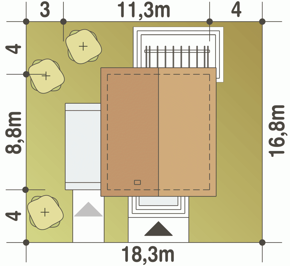 Rzut projektu Ala z garażem - Usytuowanie na działce