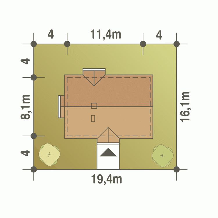 Rzut projektu Małgosia B - Usytuowanie na działce