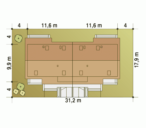 Rzut projektu Alka II bliźniak BL1 z garażem - Usytuowanie na działce