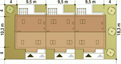 Rzut projektu Jarząbek II szeregówka z garażem - Usytuowanie na działce