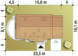 Rzut projektu Agatka II styl A z garażem - Usytuowanie na działce