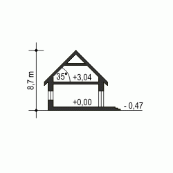 Rzut projektu Głuszec II A-BL z garażem - Przekrój