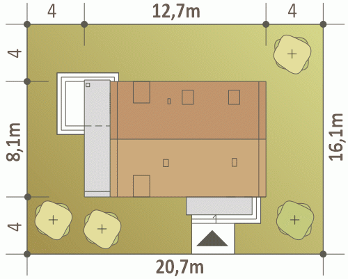Rzut projektu Rumcajs B1 - Usytuowanie na działce