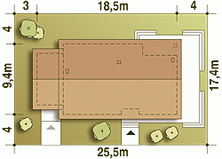 Rzut projektu Luna z garażem - Usytuowanie na działce