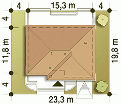 Rzut projektu Jerzyk II z garażem - Usytuowanie na działce