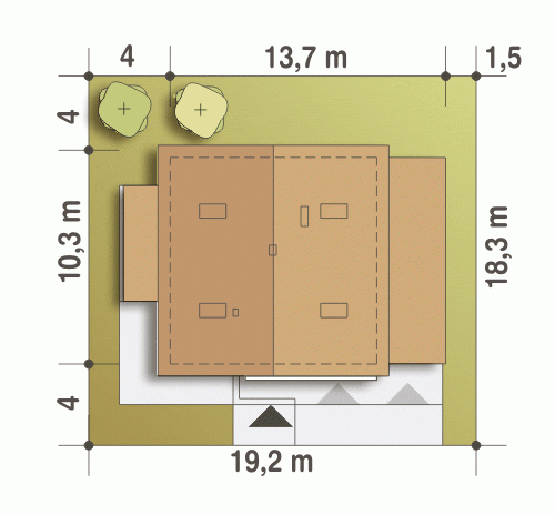 Rzut projektu Nowinka II - Usytuowanie na działce