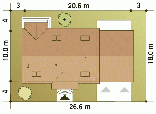 Rzut projektu Derkacz z G2 z garażem 2st. - Usytuowanie na działce