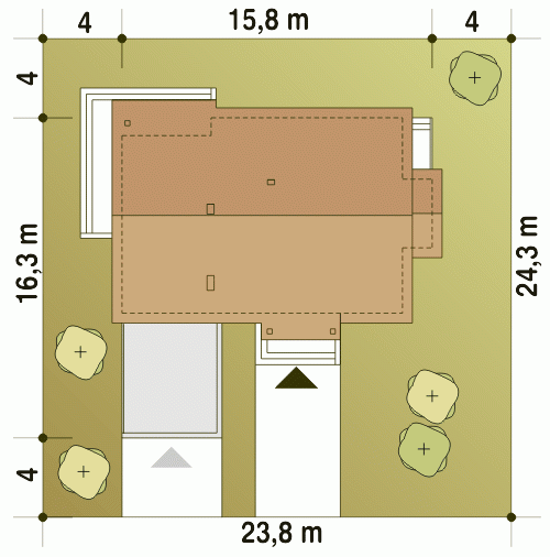 Rzut projektu Gąska A z garażem - Usytuowanie na działce