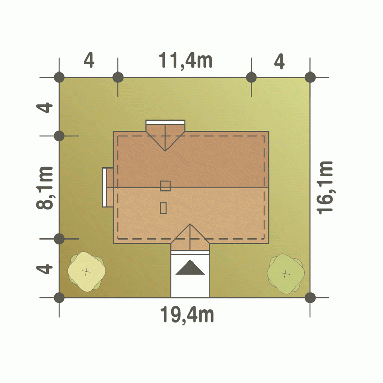 Rzut projektu Małgosia B - Usytuowanie na działce