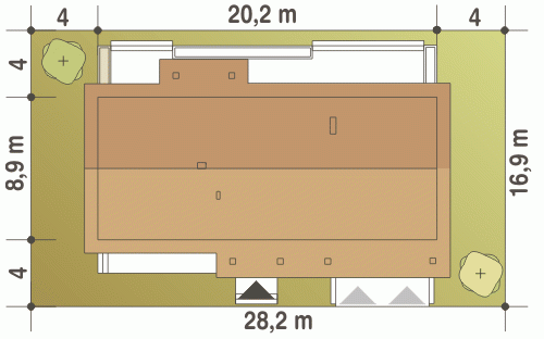 Rzut projektu Trznadel II z G2 z garażem 2st. - Usytuowanie na działce