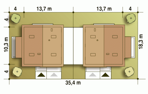 Rzut projektu Nowinka bliźniak A1-BL1 - Usytuowanie na działce
