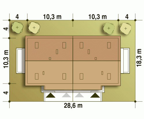 Rzut projektu Nowinka IV bliźniak A-BL1 z garażem - Usytuowanie na działce