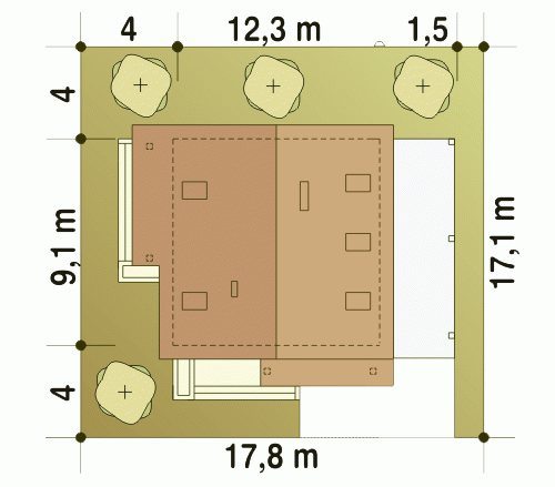 Rzut projektu Turkawka II A1 - Usytuowanie na działce