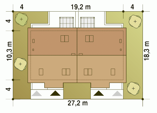 Rzut projektu Jarząbek II bliźniak BL2 z garażem - Usytuowanie na działce