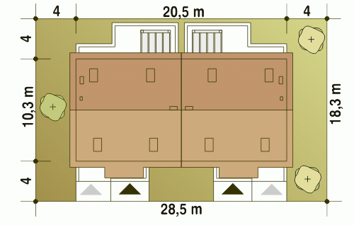 Rzut projektu Jarząbek III bliźniak BL2 z garażem - Usytuowanie na działce
