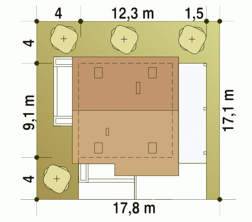 Rzut projektu Turkawka A1 - Usytuowanie na działce